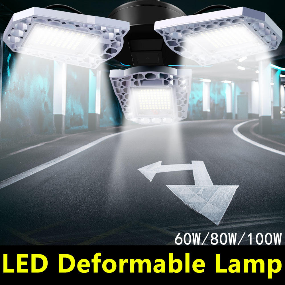 Deformable Bulb 220V Led Garage Light Ceiling Lamp UFO Floodlight 60W 80W 100W LED Spotlight For Warehouse Industrial Lighting